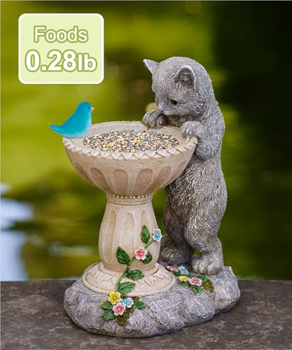 Solar Cat Birdbath Garden Statue