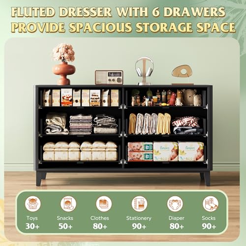 Fluted Dresser for Bedroom with 6 Drawers