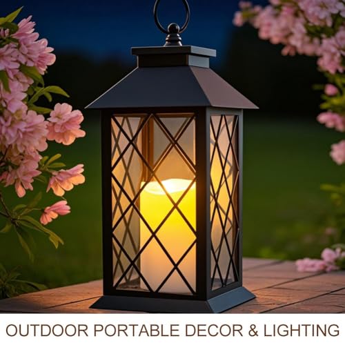 2 Pack 13.5" Vintage Candle Lantern with LED Pillar Candle