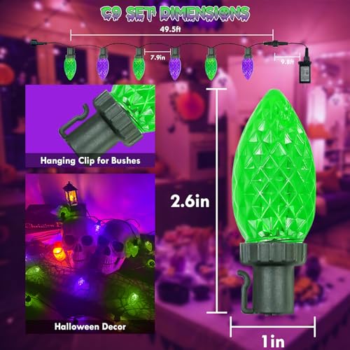 2PK 100 LED 98FT Connectable C9 Halloween Lights Outdoor (86 Foot)