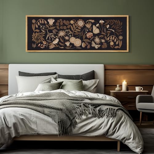 Large Framed Canvas Print Wall Art Botanical Elegance Dark Floral Illustrations Antique Retro Fine Art Illustrations Decorative Colorful for Bedroom