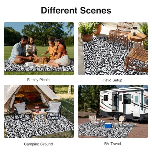 Outdoor Rug 5x8 ft Waterproof Reversible Floral Mat
