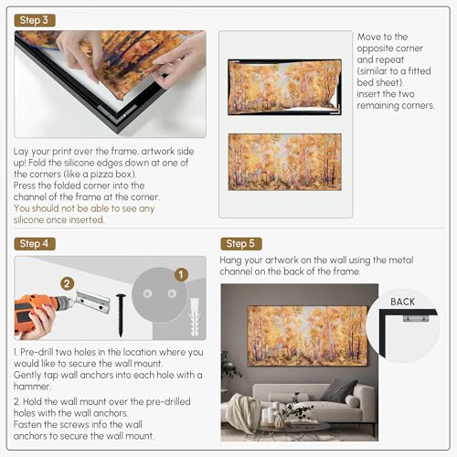 24"x46" Extra Large Framed Wall Art Golden Autumn Forest Path with Vibrant Foliage for Home Living Room Bedroom Decor