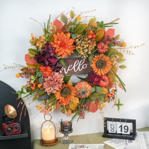 Fall Wreaths for Front Door 24 Inch Autumn Wreath with Sunflowers