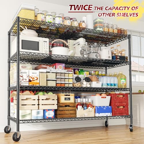 75.62" H Storage Shelves 2480LBS Garage Shelving with Wheels Heavy Duty Metal Shelving for Storage Adjustable Pantry Shelf for Kitchen Garage Commercial (2 Count)