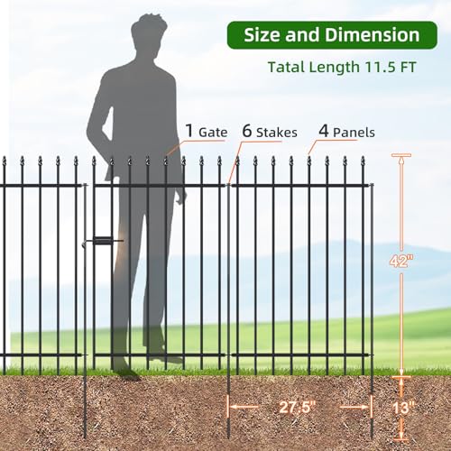 Decorative Metal Garden Fence with Gate 42" x 11.5' (4680 sq inches)