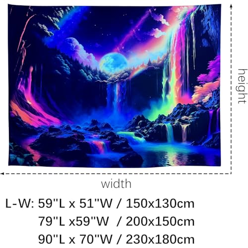 Blacklight Rainbow Waterfall Tapestry 59"x51" UV Reactive Trippy Wall Hanging Rainbow Aesthetic Waterfall Wall Posters Bedroom Spiritual Room Decor