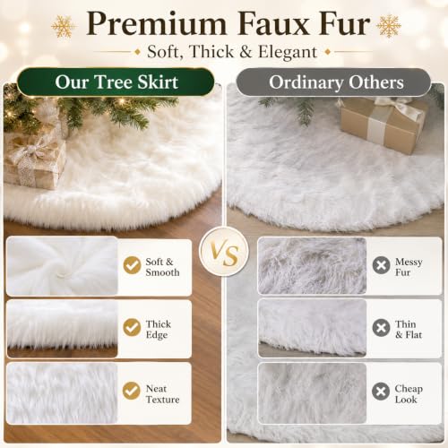 60 Inch Faux Fur Christmas Tree Skirt White Plush Skirt for Merry Christmas Party Christmas Tree Decoration
