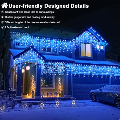 Blue and White Christmas Lights 66ft 640 LED Icicle Lights for Outside