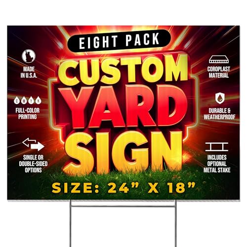 8 Pack 24"x18" Custom Yard Signs with Stakes (8 Count)