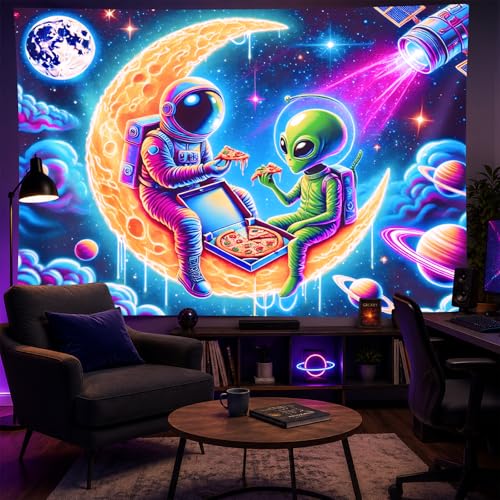 Astronaut Alien Blacklight Tapestry 78x59 Inch Neon Wall Decor