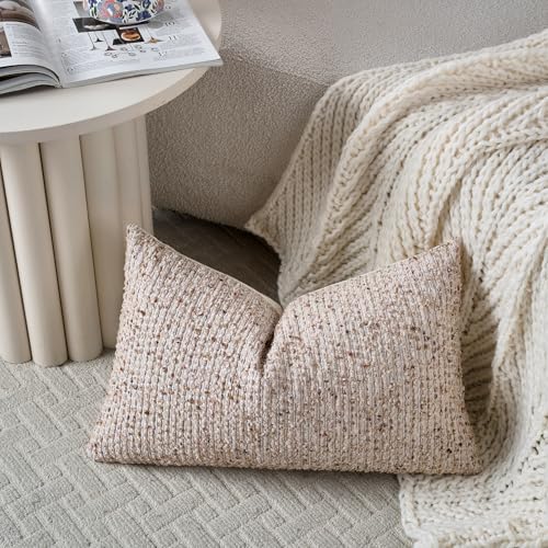 Striped Throw Pillow Covers 12x20 Set of 2 Beige Textured Boucle Chic Morden Boho Accent Farmhouse Rectangular Lumbar Decorative Couch Pillow Covers for Home Decor Bed Sofa Living Room (2 Count)