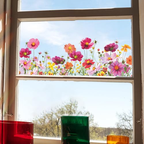 2 Sets 3D Daisy Window Clings Boho Garden Flower Double Sided Wildflower Floral Daisy Window Decals Anti