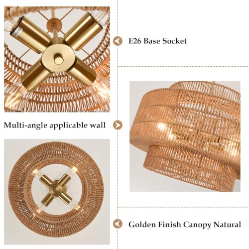 4 Light Hand Woven Rattan Pendant Light 3