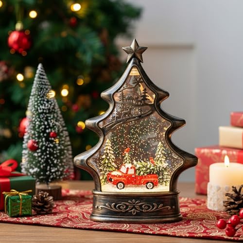 Christmas Snow Globe Lantern Water Glittering Christmas Tree with Red Truck