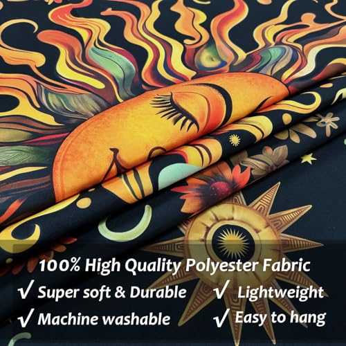 Sun and Moon Tapestry Astrology Space Wall Hanging Boho Hippie Floral Plant Tapestries Aesthetic Vintage Mandala Flower Decor for Living Room Bedroom