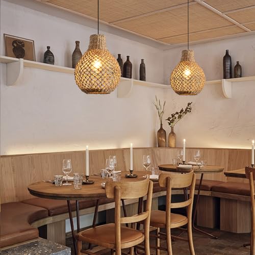 2 Pack Rattan Pendant Light Wicker Hanging Light Fixture (2 Count)