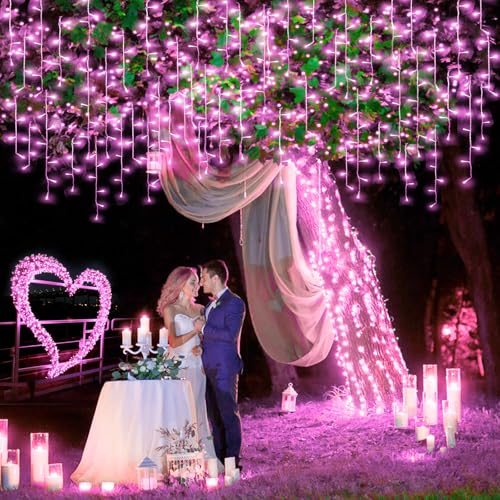 Pink Christmas Lights Outdoor Icicle Lights for Outside 33ft 400 LED String