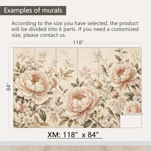 Retro Peony Floral Peel and Stick Wallpaper Mural for Bedroom