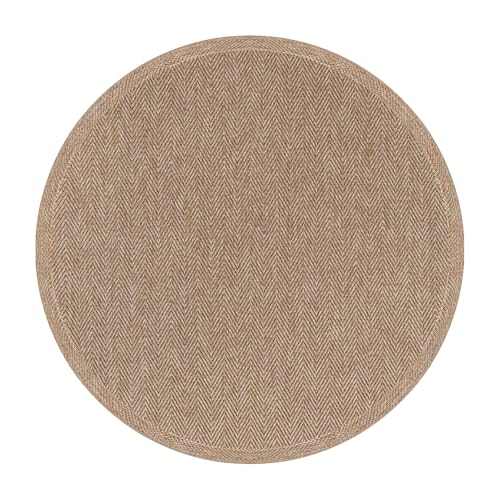 Easy Jute Round Rug 4ft Indoor Outdoor Natural Color Fiber Area Rugs for Living Room Patio and Kitchen Rug Herringbone Woven Design Easy