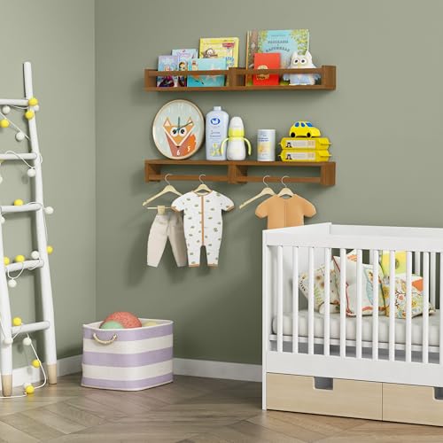Dark Wood Nursery Kids Bookshelf Wall Mounted (4 Count)