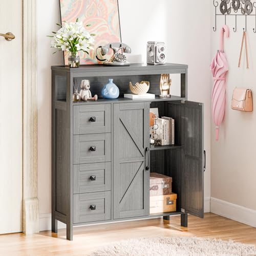 Farmhouse Storage Cabinet with 2 Doors and 4 Drawers