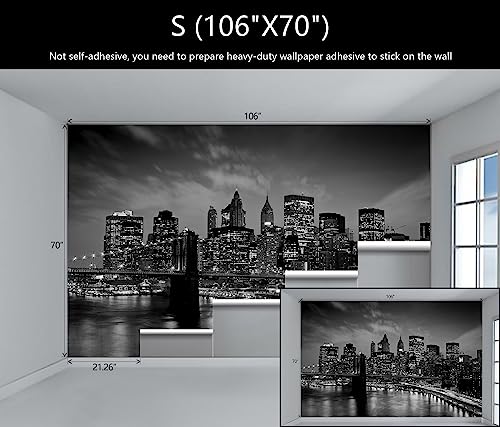 Black New York City Wallpaper Brooklyn Bridge Wall Mural for Bedroom (51.52 Sq Ft)