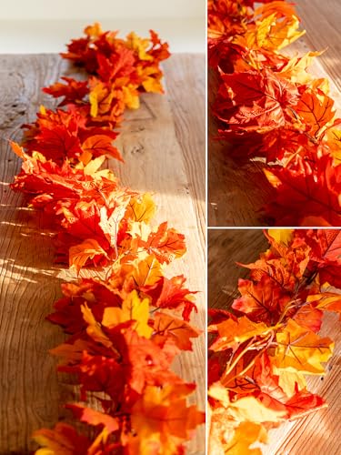 6PCS Yellow Red Fall Maple Leaves Garland (33.6 Foot)