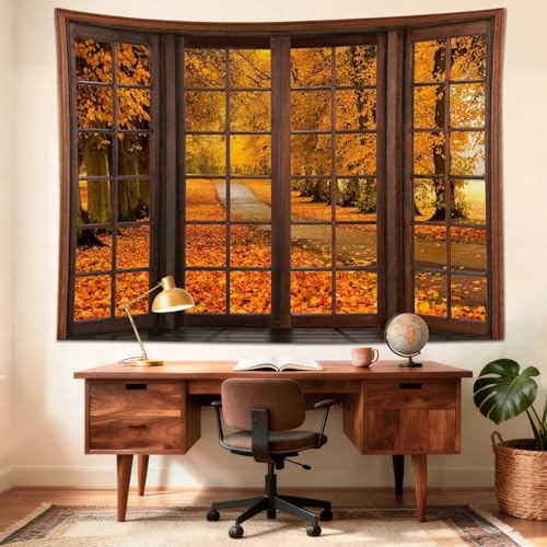 Vintage Window Fall Tapestry Wall Hanging