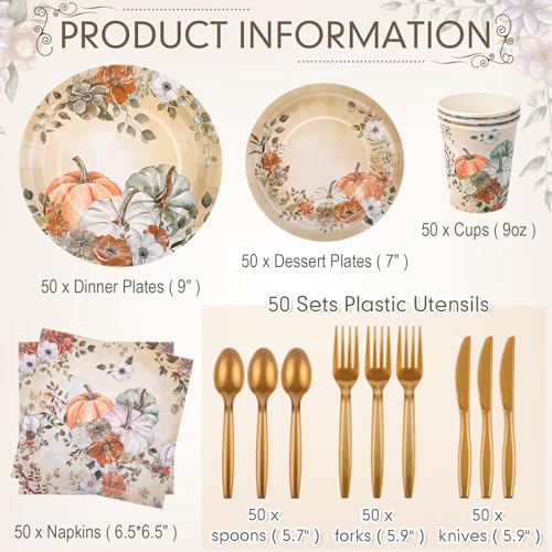 350Pcs Thanksgiving Disposable Tableware Paper Plate (350 Count)