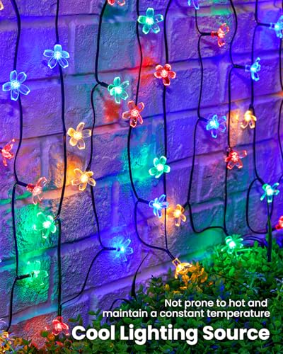 2 Pack Total 52FT 120 LED Flower Solar String Lights Outdoor Waterproof Fairy Lights for Garden Yard Fence Patio Christmas Tree Wedding Party Decor (120 Count)