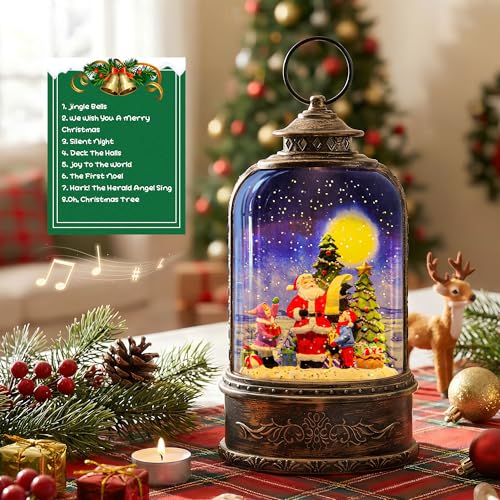 Christmas Snow Globe Water Lantern with Santa List Scene Battery Operated or USB Powered Musical Lighted Holiday Decoration for Tabletop Display for Family and Friends