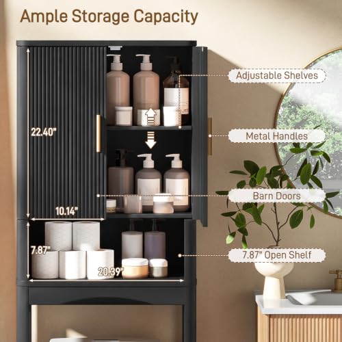 Farmhouse Over the Toilet Storage Cabinet with 2 Fluted Doors