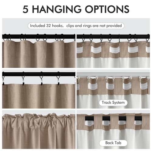 100% Blackout Back Tab Pleat Linen Curtains 50" Wx96 L (2 Count)