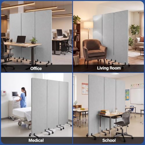 72in 3 Panel Soundproof Room Divider with Wheels
