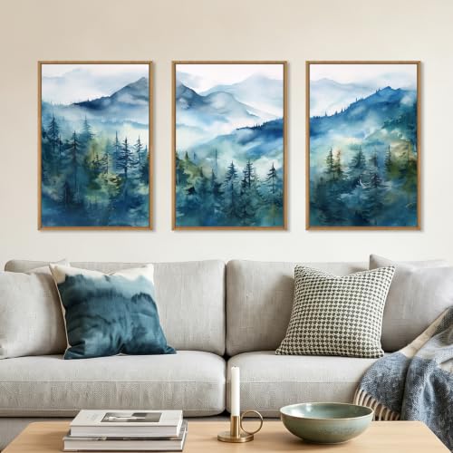 Blue Ridge Mountain Forest Framed Canvas Wall Art Set (3 Count)