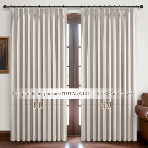 Curtains 60 Inch Length Wide Pinch Pleated Blackout Curtain for Sliding Glass Door