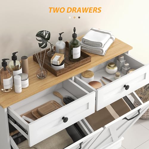 Tilt Out Laundry Hamper Cabinet with 2 Removable Baskets