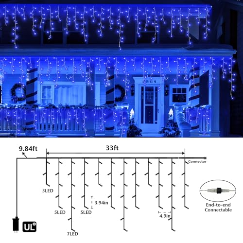 Blue Icicle Lights for Outside (33 Foot)
