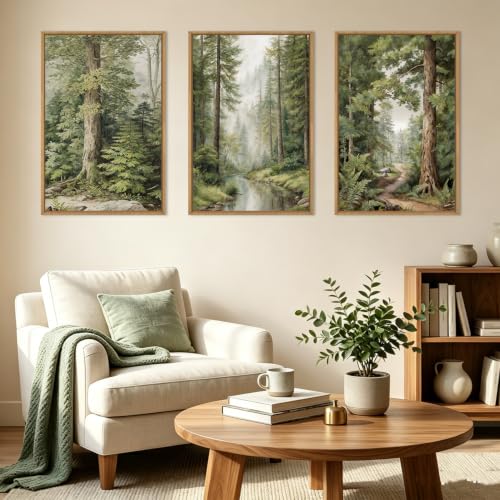 Green Misty Forest Framed Canvas Wall Art