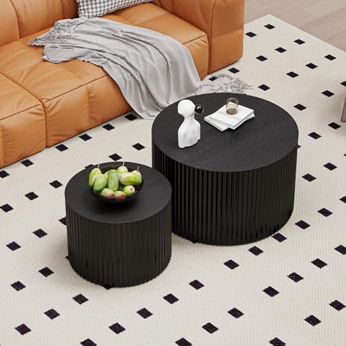 Black Round Fluted Nesting Coffee Table Set of 2 (2 Count)