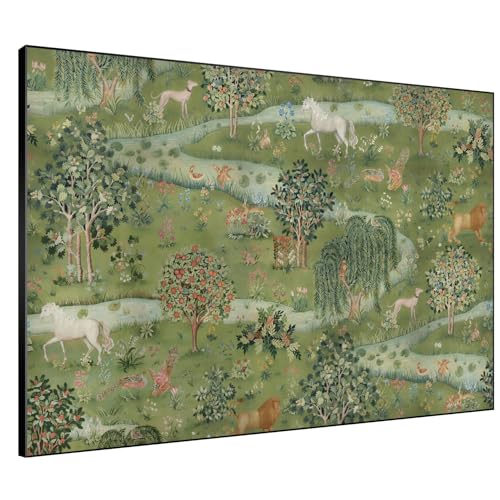 46"x60" Extra Large Framed Wall Art Medieval Fantasy Forest with Woodland Animals