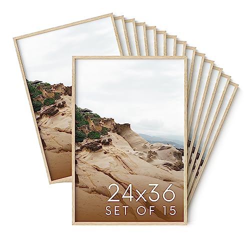 24x36 Natural Oak Wood Picture Frames Set of 15