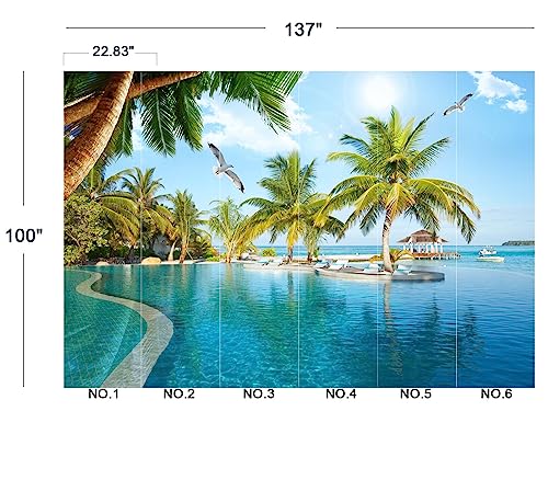 Palm Trees and Blue Sky Summer Island wall Mural Wallpaper for Bedroom 137" x 100" (95.12 Sq Ft)