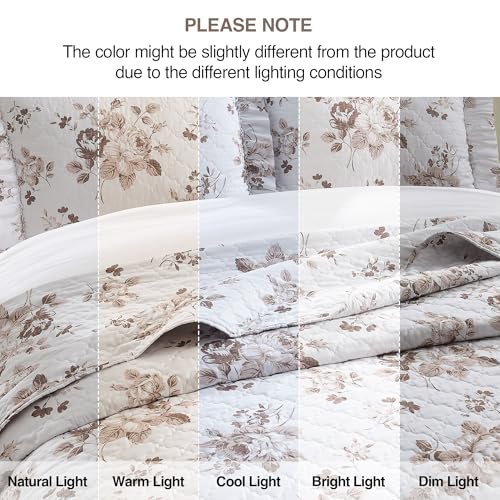 Khaki Ruffled Quilt Queen Size with 2 Pillow Shams