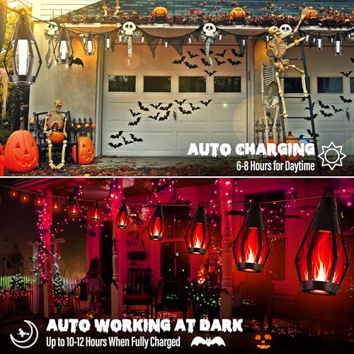 42FT 15 LED Solar Flame Halloween String Lights Outdoor