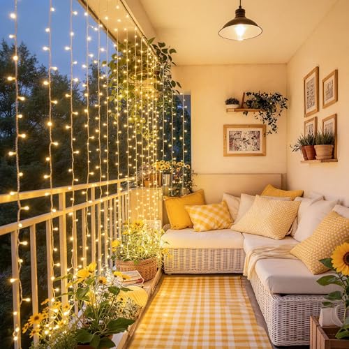 USB Plug in Curtain Lights 200 LED with 8 Modes (6.5 Foot)
