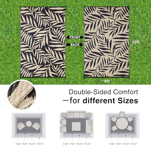 Outdoor Rug 8x10 ft Waterproof Reversible Leaf Mat