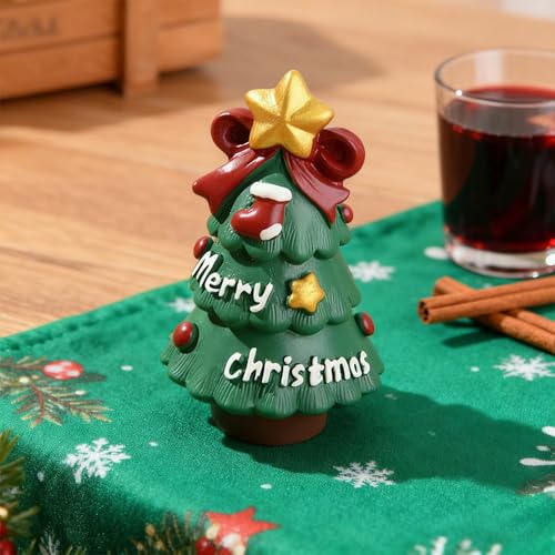 Christmas Cute Tree Statue Figurines Desk Ornament Xmas Decorations Cartoon Mini Christmas Tree Figurines for Festive Home and Office Desktop Decor Display Ornaments