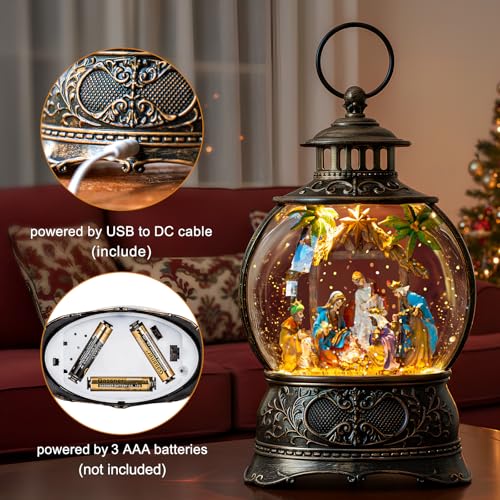 Christmas Snow Globes Lantern Christmas Snow Globe with Music Holy Family Nativity Scene